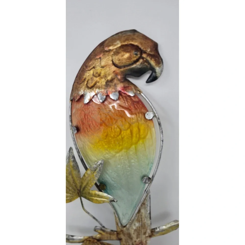 Vtg rustic parrot macaw bird metal glass tropical wall patio garden decor